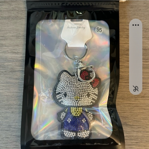 Sandro Hello Kitty Puffy Tassle Rinestone Keychain, Purse, Fab Blue - Picture 5 of 5